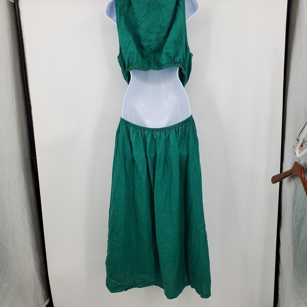 The Drop Women's Green 100% Linen Cutout Ring Detail Midi Dress XL Resort Lagen - Picture 2 of 16